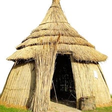 A traditional African banda, a simple thatched hut