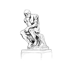 A recognizable representation of a philosopher in thought.