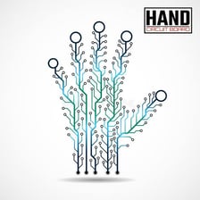 A simple educational illustration combining a hand, an electronic symbol and an operating indicator