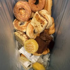 A pastry that has been left out and appears stale.