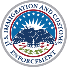An official Immigration and Customs Enforcement, or ICE, insignia.