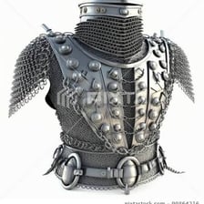 Interlinked metal chain mail used as protective armor.