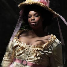 A colorful costume displayed as clothing.