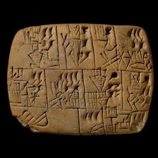 A clay tablet bearing ancient wedge-shaped cuneiform marks.