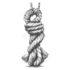 A length of rope shown coiled and hanging