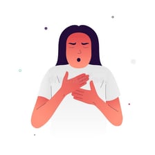 A medical-style illustration of a person struggling to catch their breath.