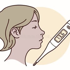A person checking a thermometer while ill with a fever