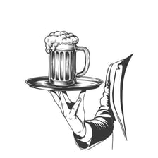 A pub bar with a rack holding drinking glasses, illustrating BAR plus RACK.
