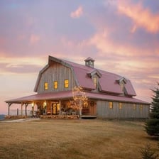 A building with a distinctive gambrel roof.