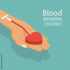 A medical illustration of blood being drawn from a donor’s vessel.