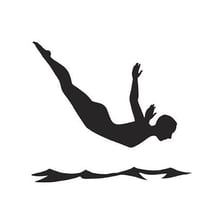 A person plunging downward into water