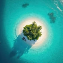 An aerial view of a tropical island used as a travel destination.
