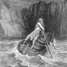 An artistic depiction of the Greek underworld beside the River Styx.