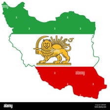 A map of Iran beside the Iranian flag