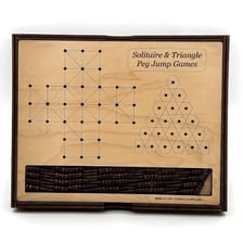 A traditional solitaire peg-jumping puzzle board