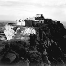A photograph of Hopi people or a Hopi village in Arizona.