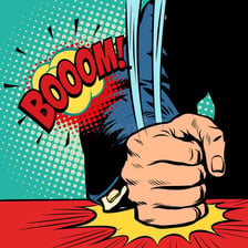 A fist striking a tabletop to represent a thump