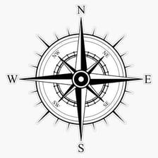A compass rose labelled north, east, west and south.