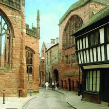 A recognizable view of Coventry, England, the place named in the idiom.
