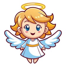 An illustration of a serene, angelic-looking child with a halo
