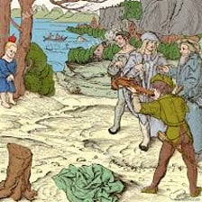 Artwork depicting William Tell with a crossbow