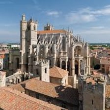 Historic streets and cathedral in Narbonne, France
