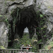 A nature-oriented pagan shrine or ritual setting.