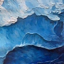 A seascape painting showing the sea and sky.