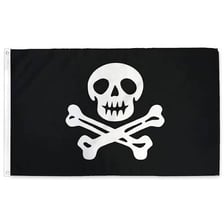 A black Jolly Roger flag bearing a skull and crossbones.
