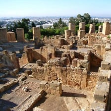 Ancient ruins at the archaeological site of Carthage in Tunisia.