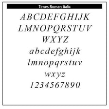 A typography specimen showing upright Roman type contrasted with italic lettering.