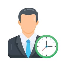 A person arriving as a clock reaches the scheduled time.