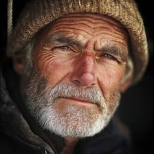 A portrait of a weathered, experienced sailor.