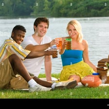 Three people travelling together on an outing