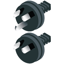 Australian-style electrical plugs beside a wall socket.