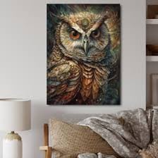 A close-up image of an owl with an alert, thoughtful expression