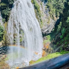 Water cascading down a rocky waterfall