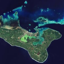 An aerial view of tropical islands in Tonga’s Pacific archipelago.