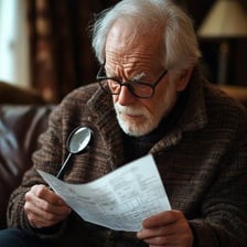 A person closely reading a document