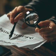 A magnifying glass being used to examine writing closely.