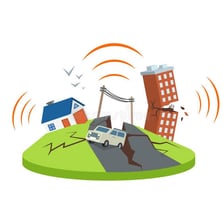 An educational illustration showing the ground shaking during an earthquake.