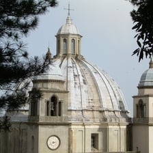 Several rounded cupolas rising above the roofline of an ornate building.