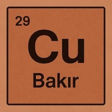 Copper represented by its chemical symbol Cu