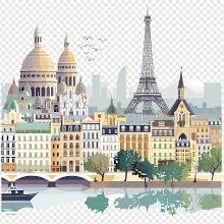 A Paris skyline including a church.