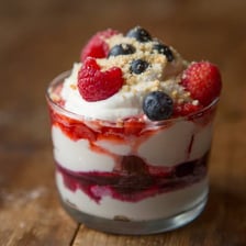 A bowl of fruit fool dessert.