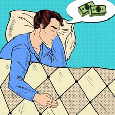 A ream of paper shown beside an illustration of a person dreaming.