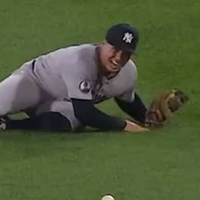 A baseball player failing to catch a ball