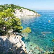 A coastal view of Elba, the Mediterranean island.