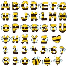 A simple illustration of a bee surrounding a nest-related wordplay element