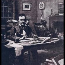 Edgar Allan Poe represented as a writer composing a poem